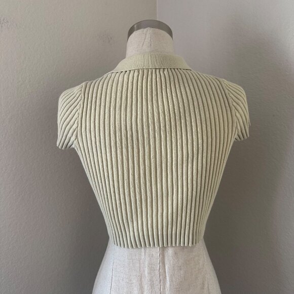 Brandy Melville Crop Tank Top Ribbed Polo Neck Cap Sleeve Cotton Green Sz S - Picture 3 of 10